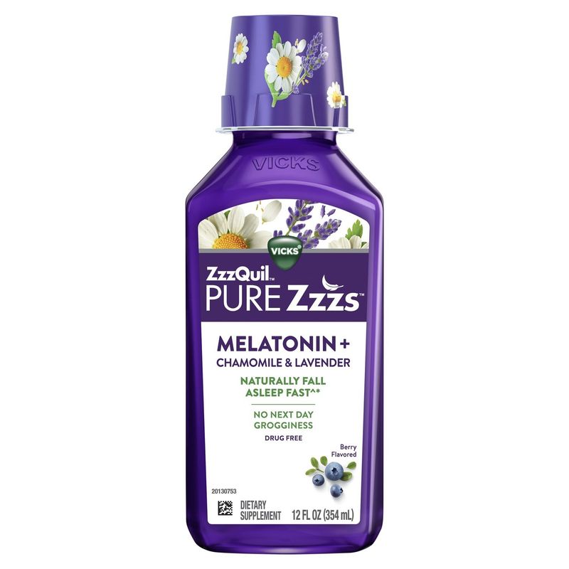 Vicks ZzzQuil Pure Zzzs Berry Flavored Melatonin + Chamomile &amp; Lavender Dietary Supplement, 12 fl oz