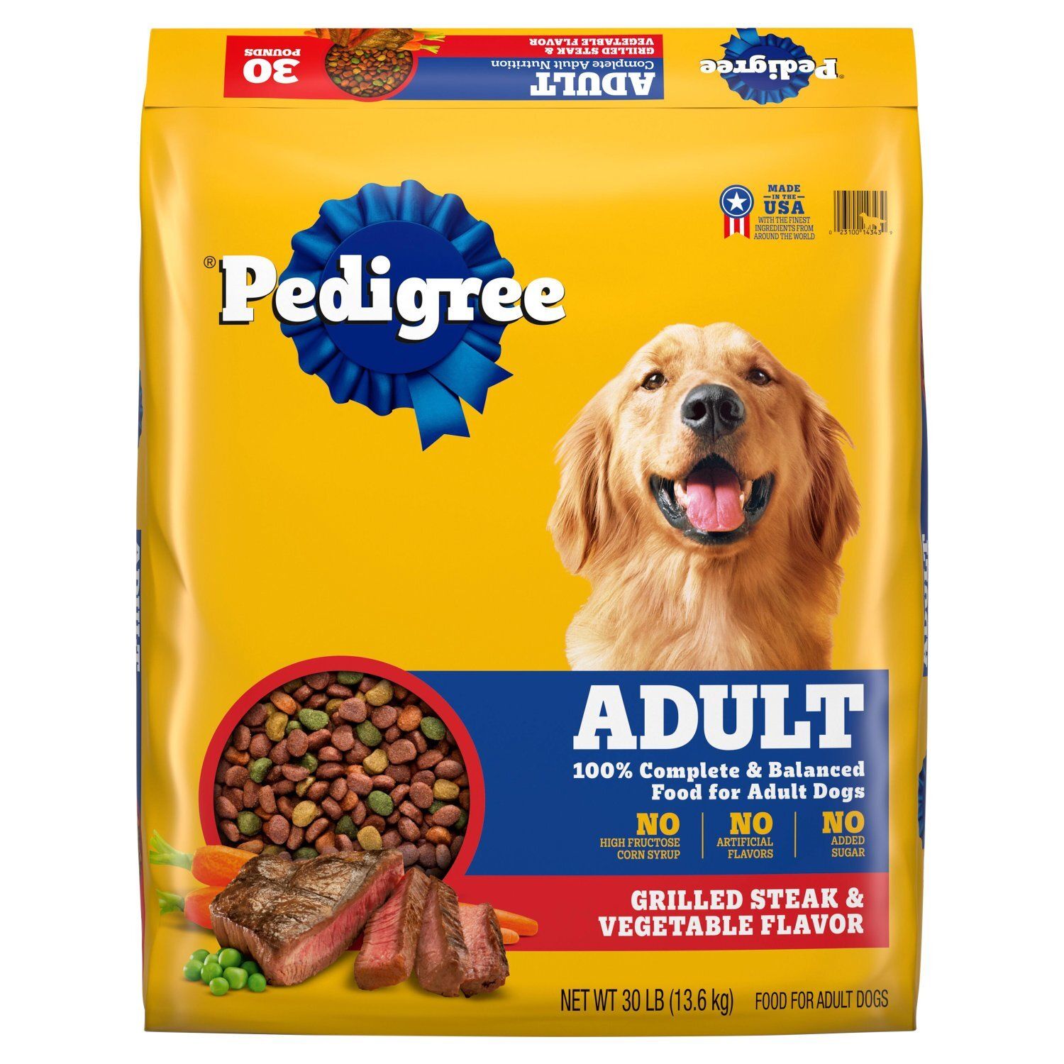 Pedigree Grilled Steak &amp; Vegetable Flavor Food for Adult Dogs, 30 lb