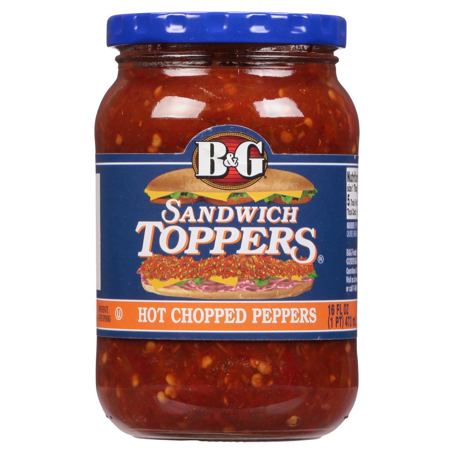B&amp;G Sandwich Toppers Hot Chopped Peppers, 16 fl oz