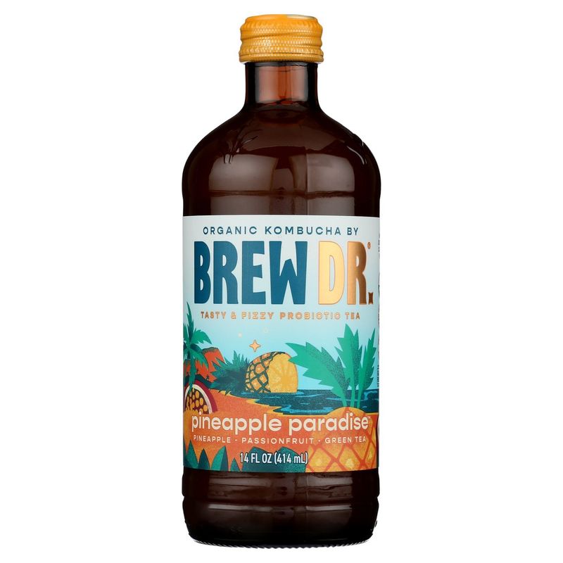 Brew Dr. Pineapple Paradise Tasty &amp; Fizzy Probiotic Tea, 14 fl oz