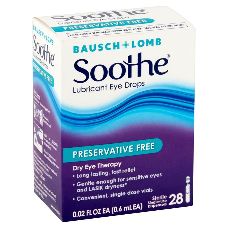 Bausch + Lomb Soothe Preservative Free Lubricant Eye Drops, 0.02 fl oz, 28 count
