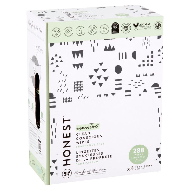 Honest Sensitive Clean Conscious Wipes, 4 pack, 288 count