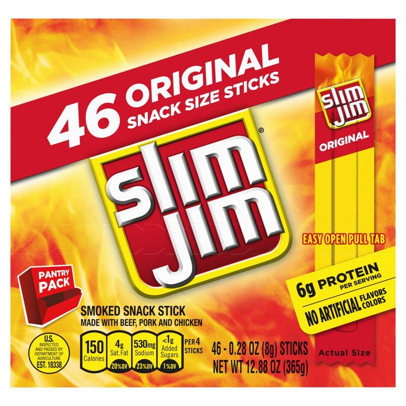Slim Jim Original Smoked Snack Stick, 0.28 oz, 46 count