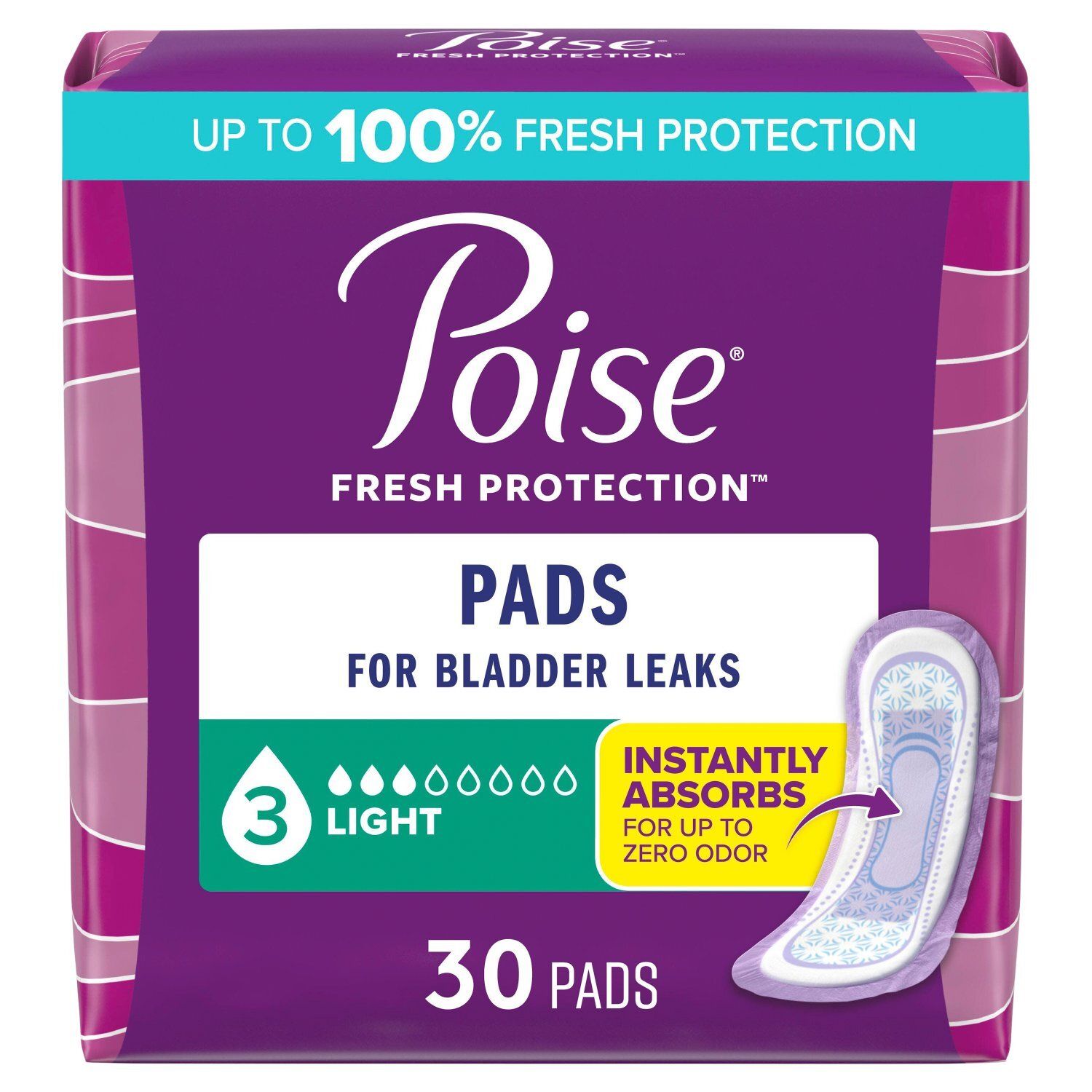 Poise Fresh Protection Light Pads, 30 count