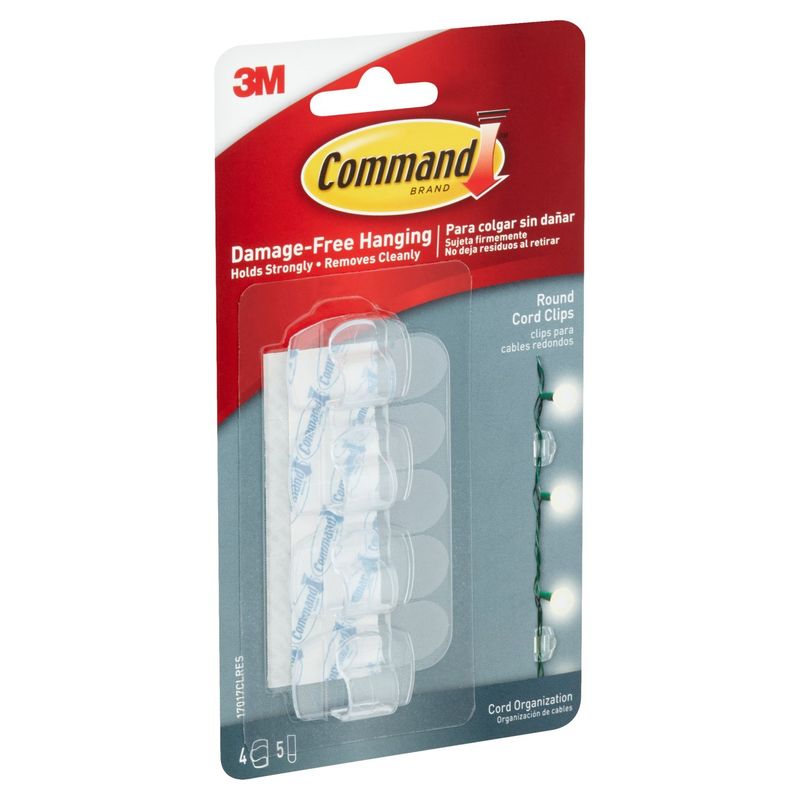 Command™ Clear Round Cord Clips; 4 Clips, 5 Strips/Pack