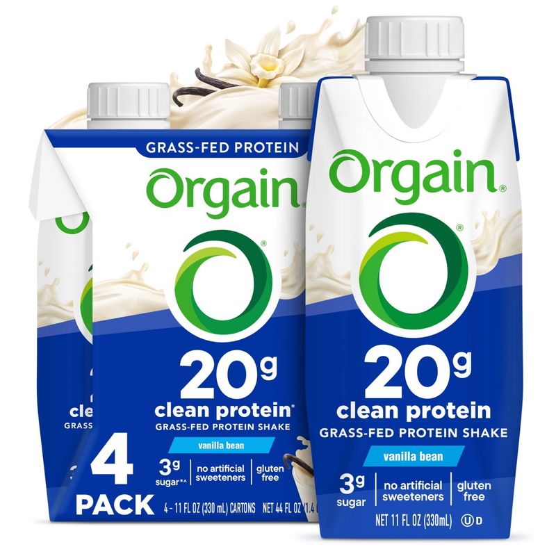 Orgain Vanilla Bean Flavored Grass-Fed Protein Shake, 11 fl oz, 4 count