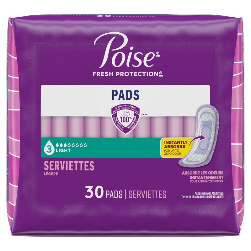 Poise Fresh Protection Light Pads, 30 count