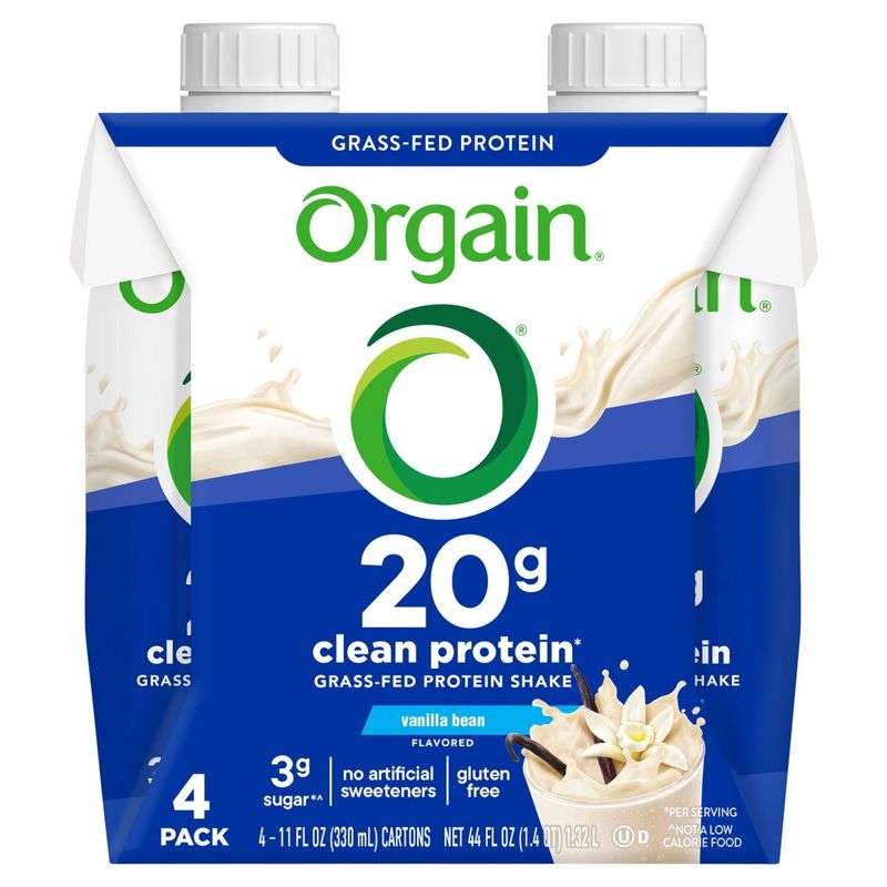 Orgain Vanilla Bean Flavored Grass-Fed Protein Shake, 11 fl oz, 4 count