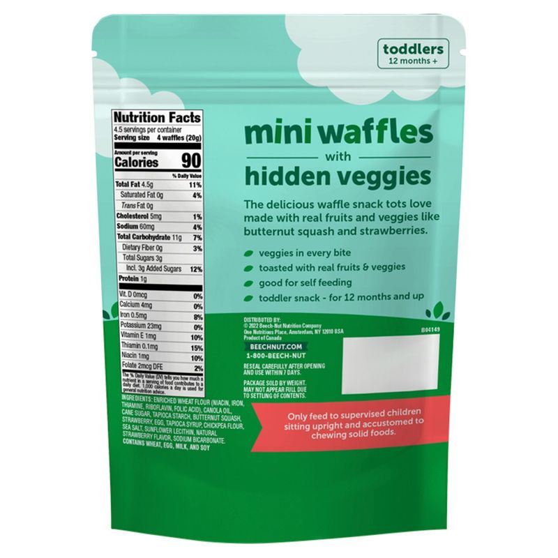 Beech-Nut Butternut Berry Mini Waffles with Hidden Veggies, Toddlers, 12 months +, 3.2 oz