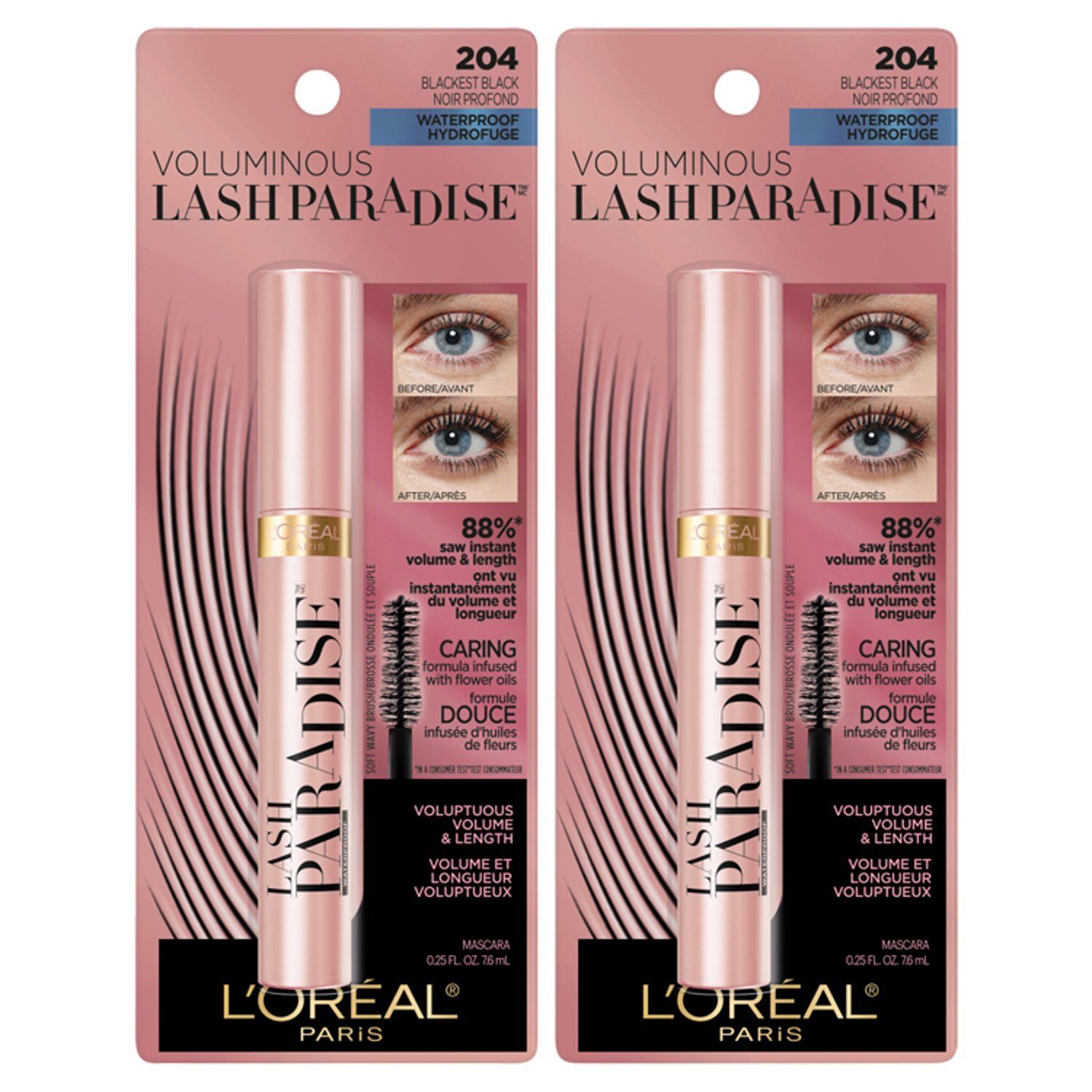 L'Oréal Paris Voluminous Lash Paradise 204 Blackest Black Waterproof Mascara, 0.25 fl oz