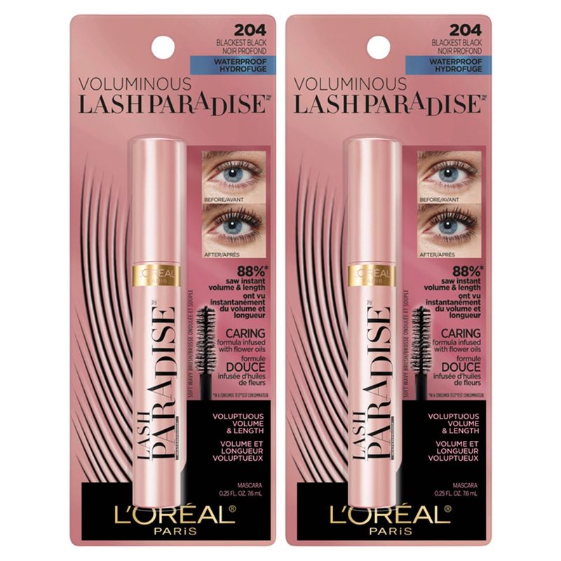 L'Oréal Paris Voluminous Lash Paradise 204 Blackest Black Waterproof Mascara, 0.25 fl oz