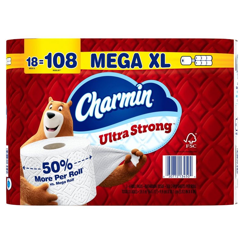 Charmin Ultra Strong Toilet Paper 18 Mega XL Rolls, 330 Sheets Per Roll