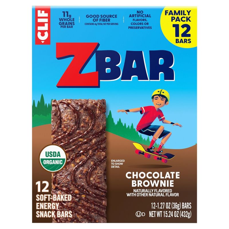 Clif ZBar Chocolate Brownie Soft-Baked Energy Snack Bars Family Pack, 1.27 oz, 12 count