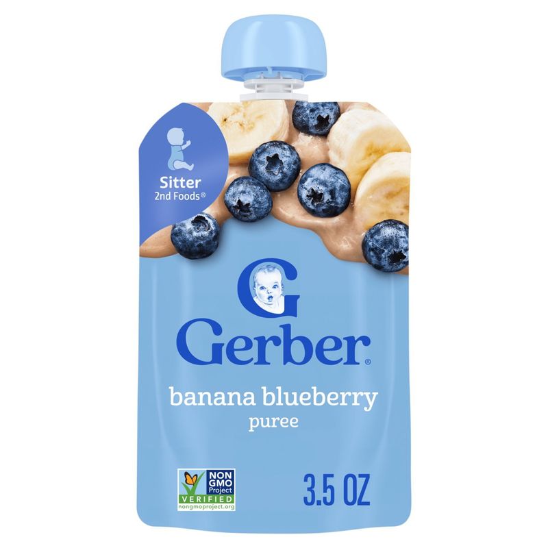 Gerber 2nd Foods Banana Blueberry Puree Baby Food, Sitter, 3.5 oz