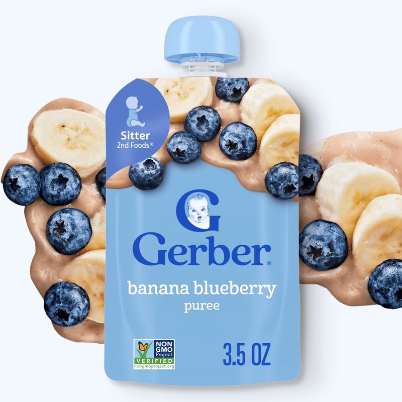 Gerber 2nd Foods Banana Blueberry Puree Baby Food, Sitter, 3.5 oz