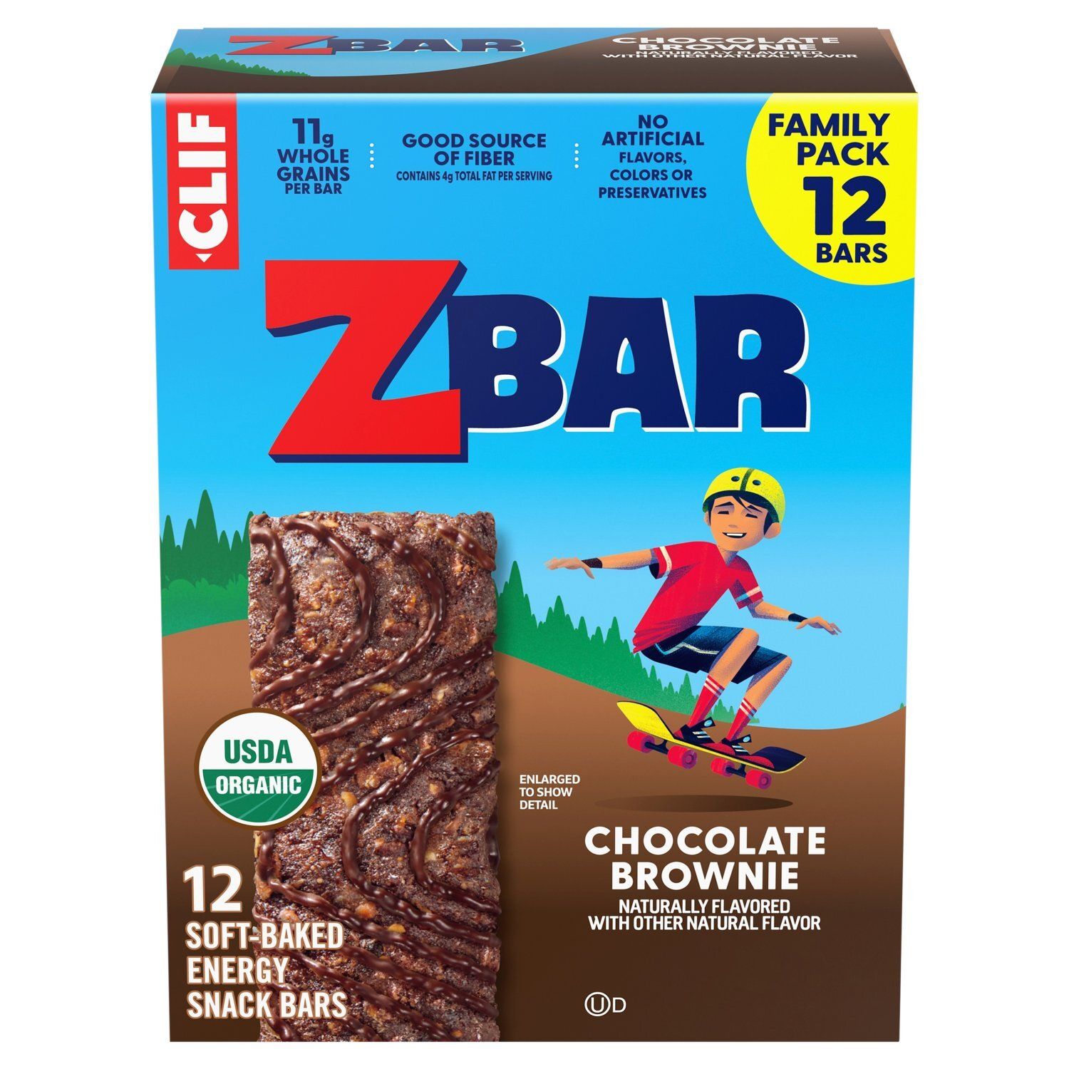 Clif ZBar Chocolate Brownie Soft-Baked Energy Snack Bars Family Pack, 1.27 oz, 12 count