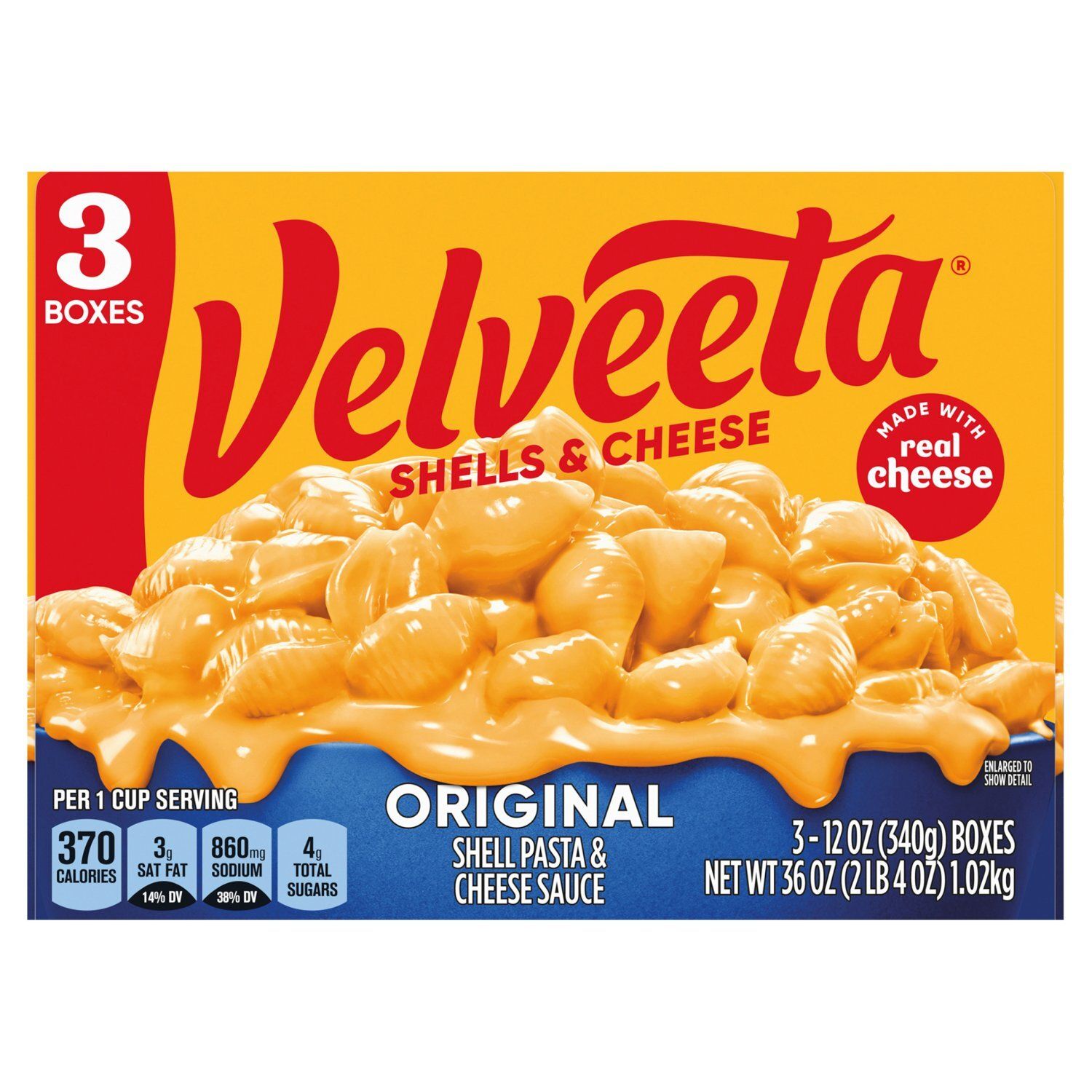 Velveeta Original Shell Pasta &amp; Cheese Sauce, 12 oz, 3 count