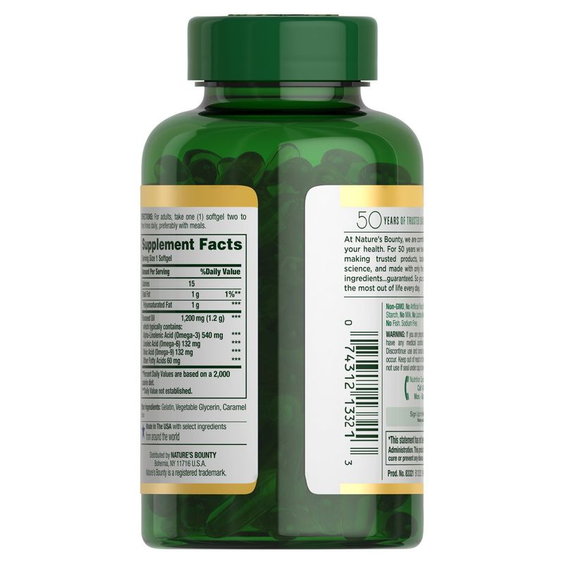 Nature's Bounty Flaxseed Oil Rapid Release Softgels Dietary Supplement, 1200 mg, 125 count