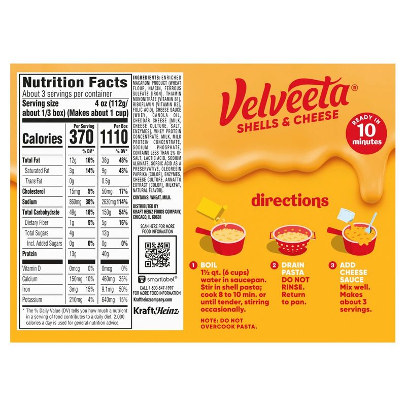Velveeta Original Shell Pasta &amp; Cheese Sauce, 12 oz, 3 count