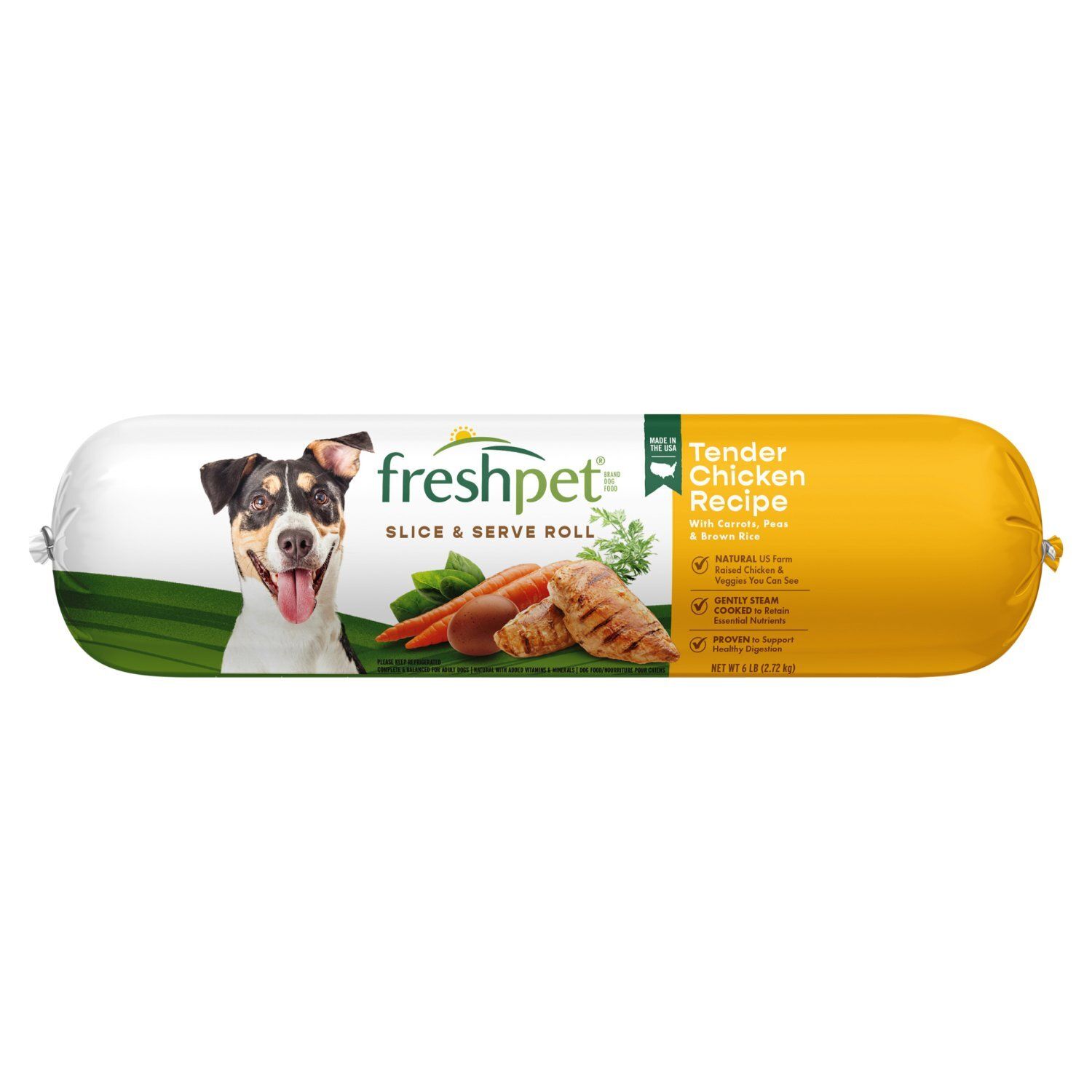 Freshpet Tender Chicken Recipe with Carrots, Peas &amp; Brown Rice Slice &amp; Serve Roll Dog Food, 6 lb