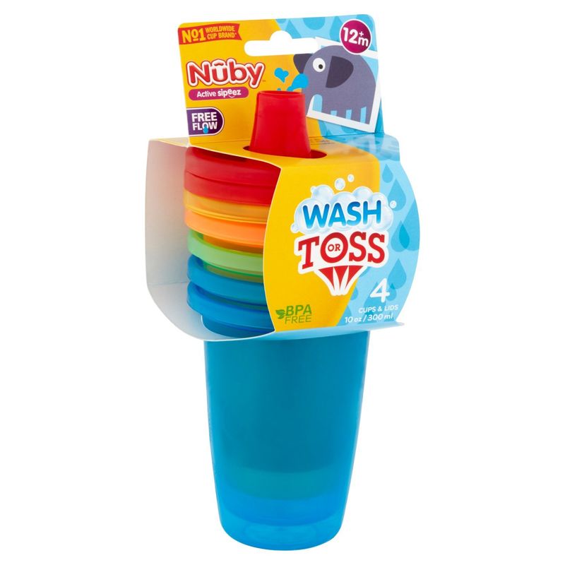 Nûby Active Sipeez 10 oz Wash or Toss Cups, 12m +, 4 count