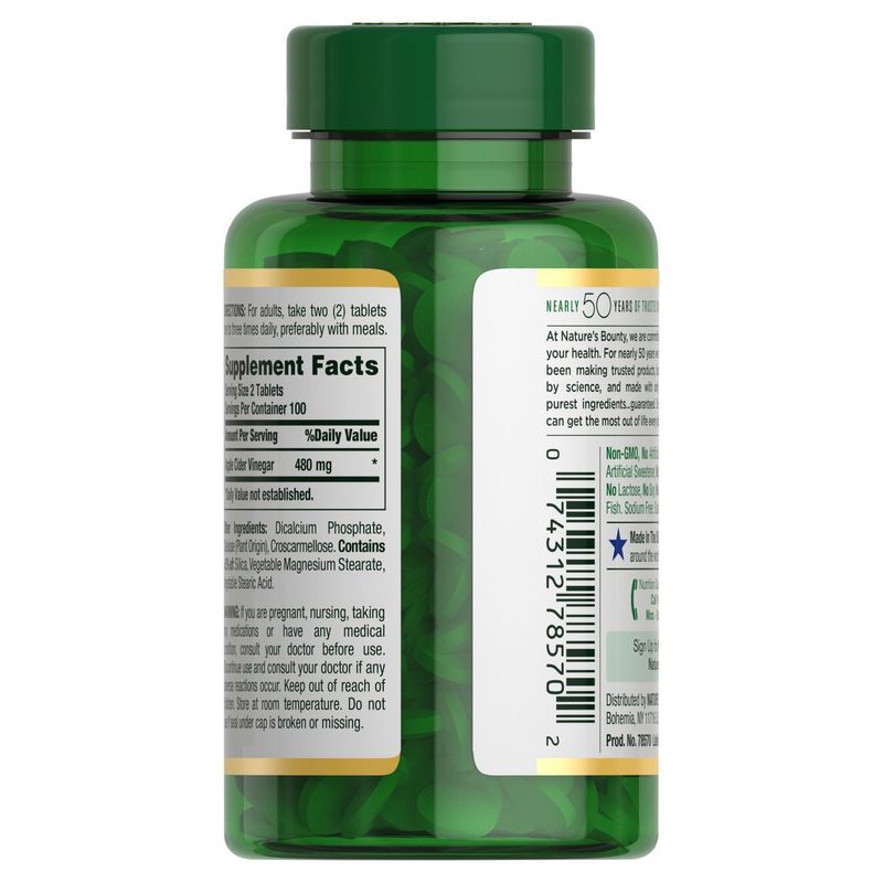Nature's Bounty Apple Cider Vinegar Dietary Supplement, 480 mg, 200 count