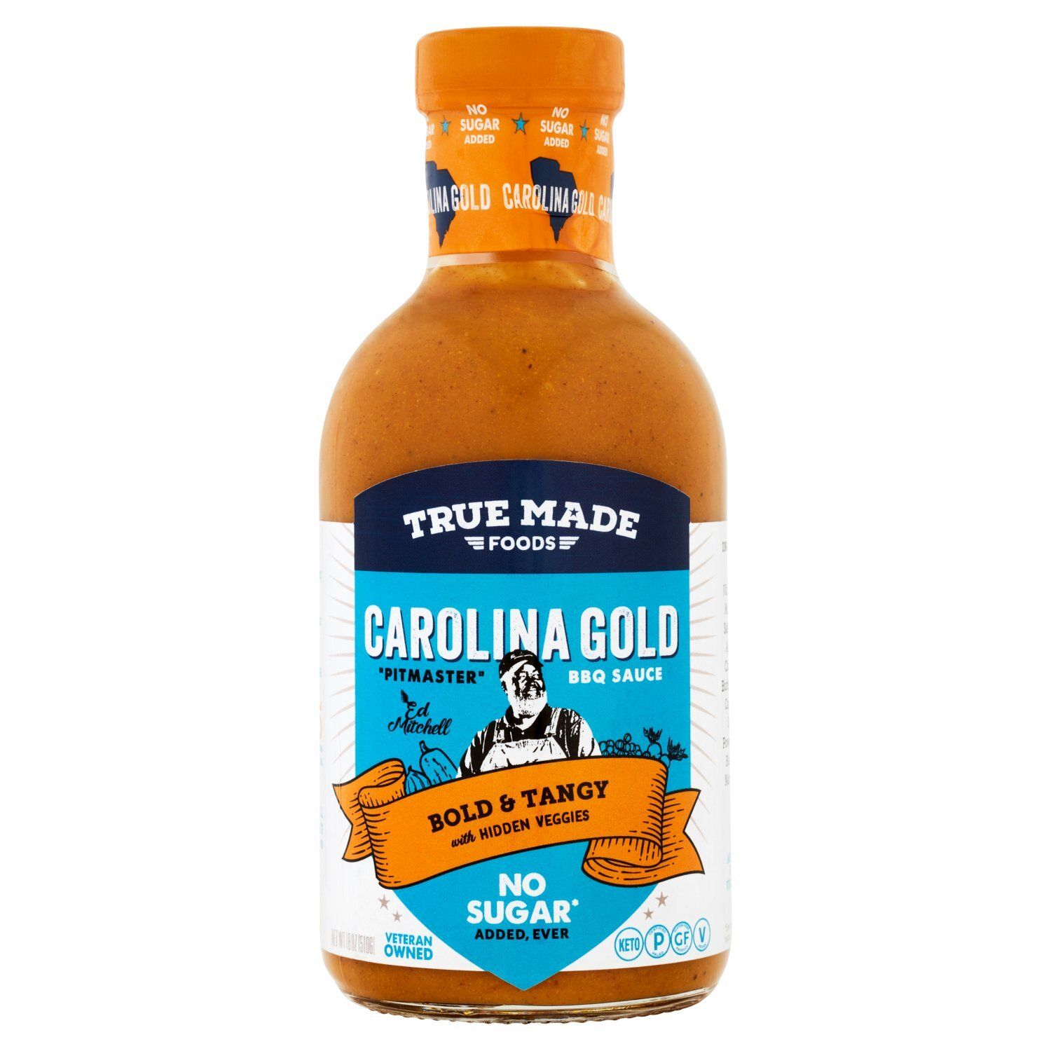 True Made Foods Carolina Gold Bold &amp; Tangy No Sugar BBQ Sauce, 18 oz