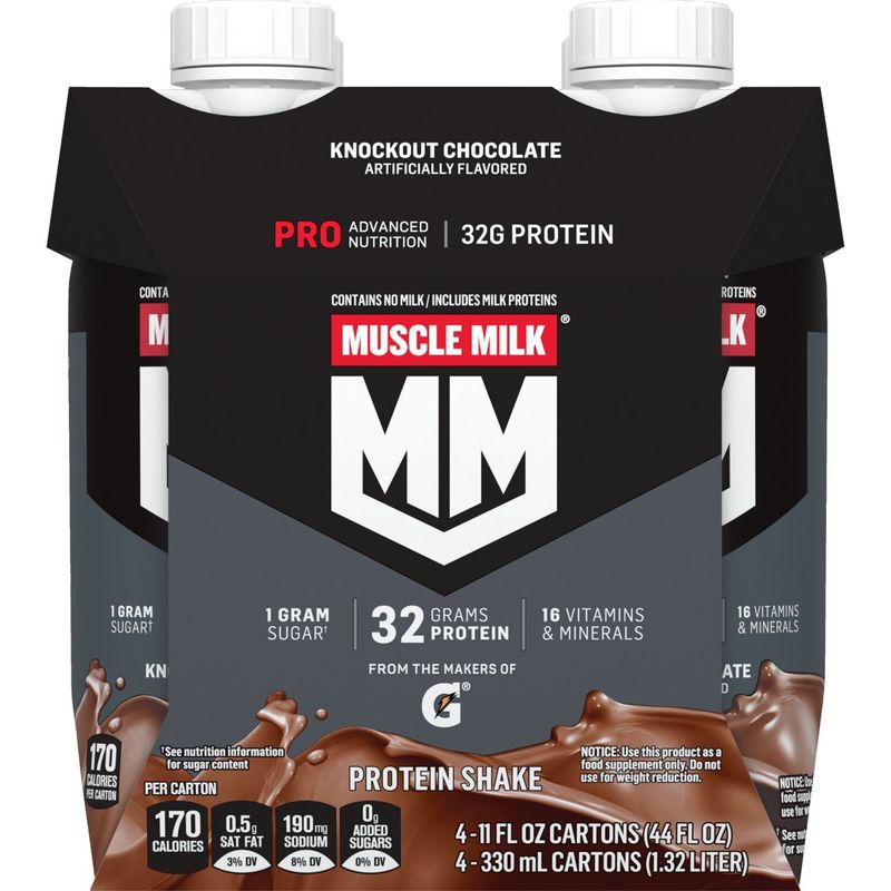 Muscle Milk Pro Advanced Nutrition Protein Shake Knockout Chocolate 11 Fl Oz, 4 Count