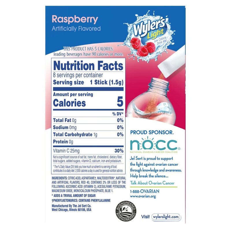 Wyler's Light Raspberry Low Calorie Drink Mix, 8 count, 0.41 oz