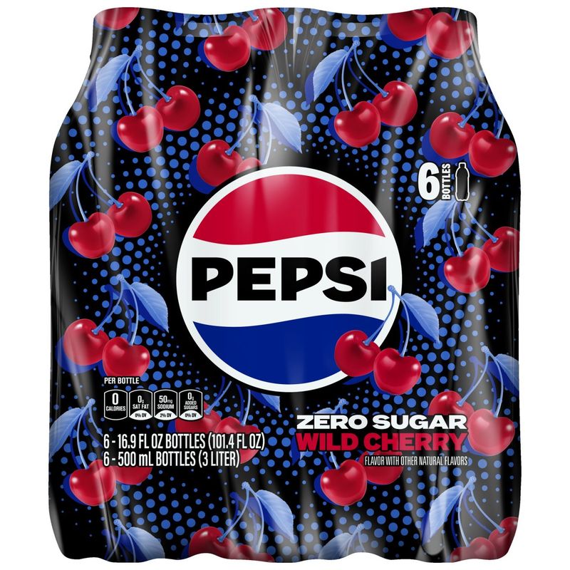 Pepsi Zero Sugar Soda Wild Cherry 16.9 Fl Oz, 6 Count