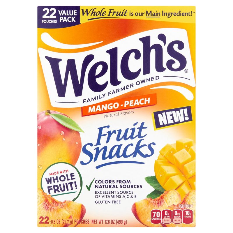 Welch's Mango - Peach Fruit Snacks Pouches Value Pack, 0.8 oz, 22 count
