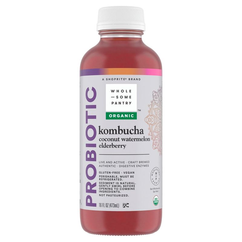 Wholesome Pantry Organic Coconut Watermelon Elderberry Probiotic Kombucha, 16 fl oz