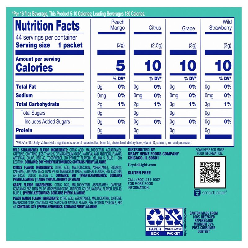 Crystal Light Energizing with Caffeine Drink Mix Variety Pack, 44 count, 4.18 oz