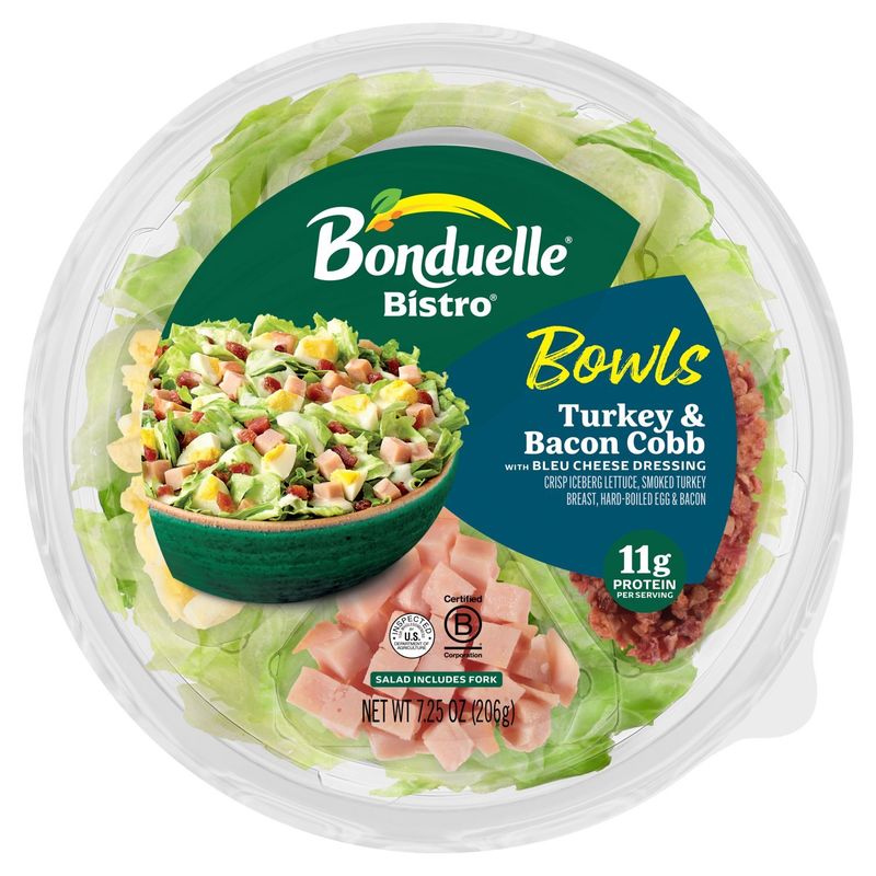 Bonduelle Bistro Turkey &amp; Bacon Cobb With Bleu Cheese Dressing Salad Bowls, 7.25 oz