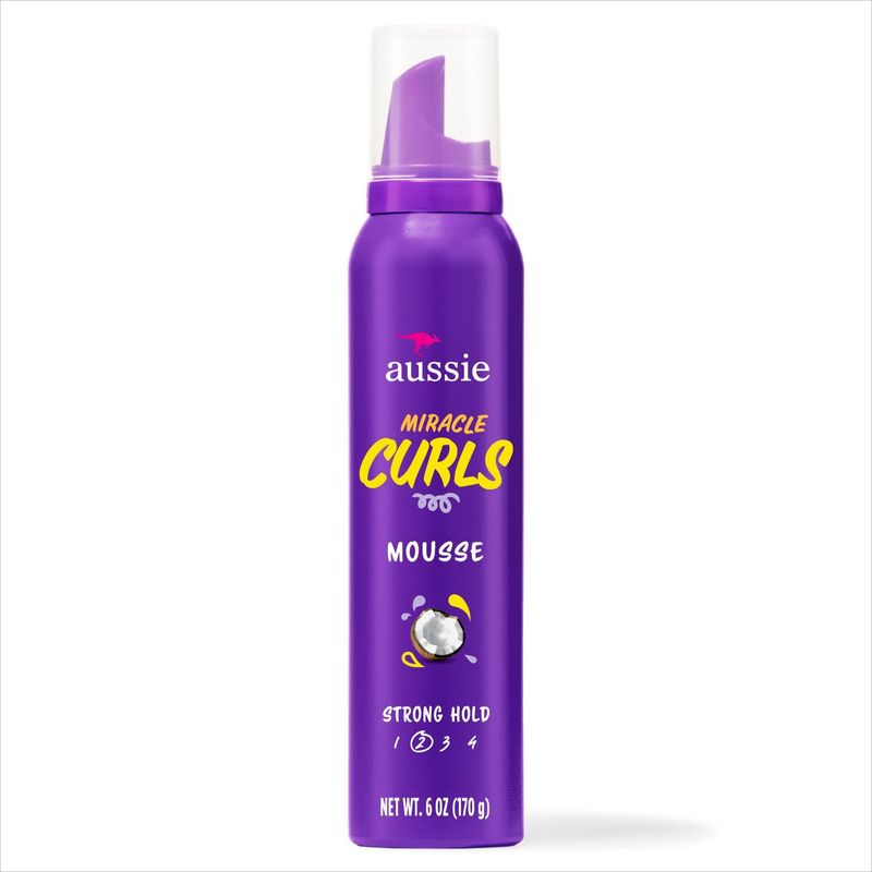 Aussie Miracle Curls Mousse for Curly Hair and Frizz Reduction, Silicone Free 6 fl oz