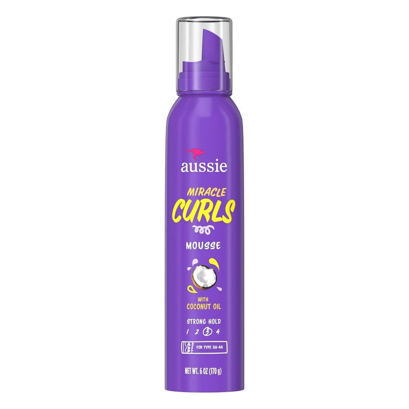 Aussie Miracle Curls Mousse for Curly Hair and Frizz Reduction, Silicone Free 6 fl oz