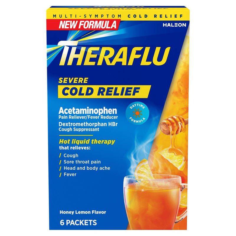 Theraflu Honey Lemon Flavor Severe Cold Relief, 6 count