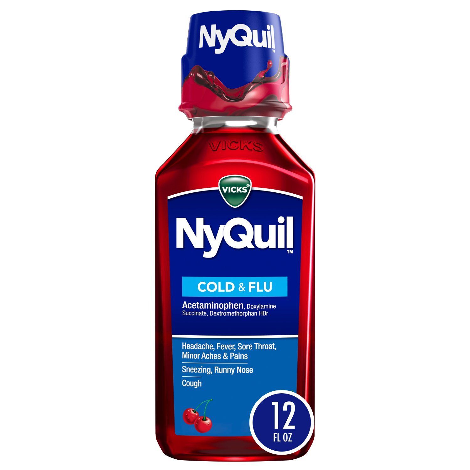 Vicks NyQuil Cherry Cold &amp; Flu Relief Liquid Over-the-Counter Medicine, Powerful Multi-Symptom Nigh