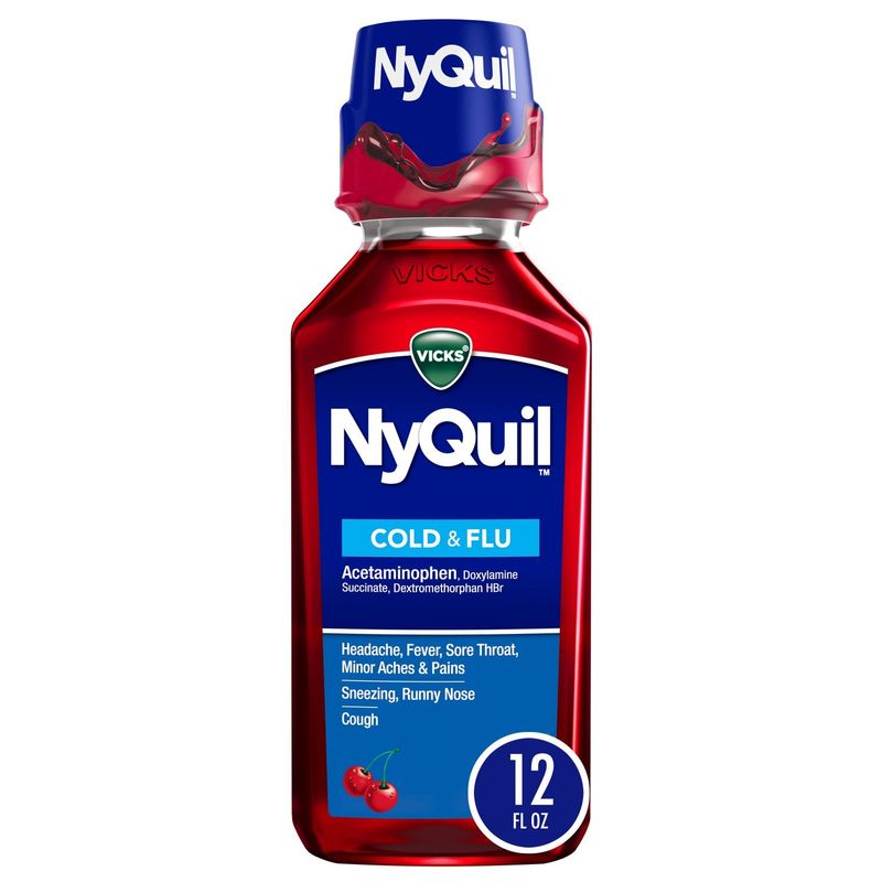 Vicks NyQuil Cherry Cold &amp; Flu Relief Liquid Over-the-Counter Medicine, Powerful Multi-Symptom Nigh