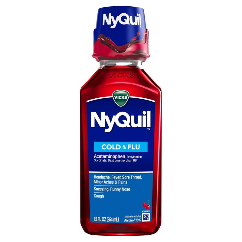 Vicks NyQuil Cherry Cold &amp; Flu Relief Liquid Over-the-Counter Medicine, Powerful Multi-Symptom Nigh