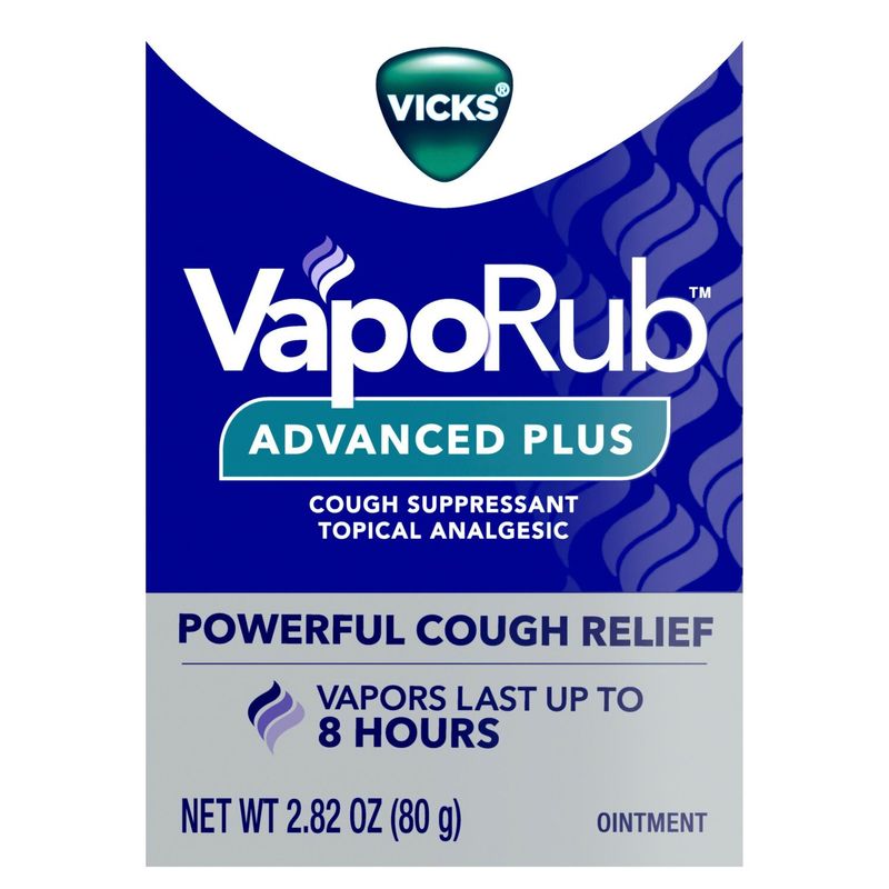 Vicks VapoRub Advanced Plus, Powerful Cough Suppressant, Topical Chest Rub &amp; Analgesic Ointment, Me