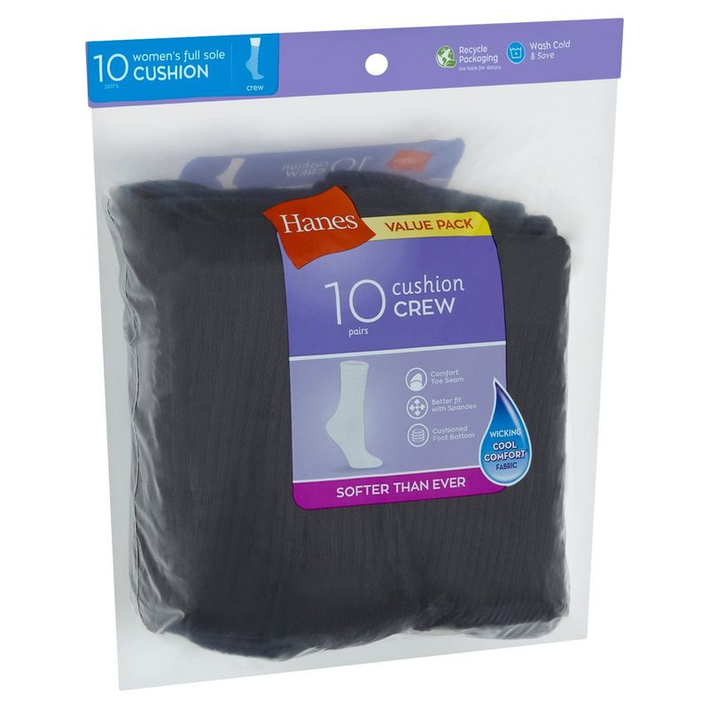Hanes Women's Full Sole Cushion Crew Socks Value Pack, Size 5-9, 10 pairs