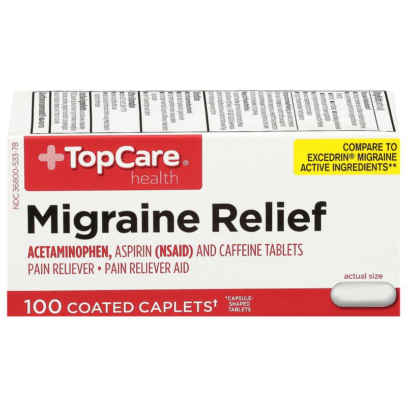 TopCare Acetaminophen Migraine Formula - With Caffeine, 100 each