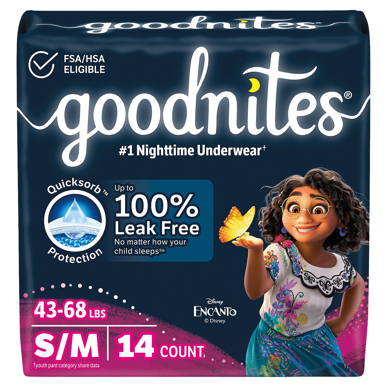 Goodnites Girls Nighttime Underwear, Sizes 6-8, S/M, 43-68 lbs, 14 count
