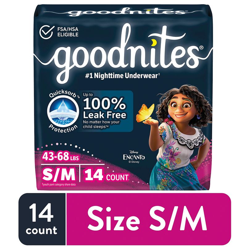 Goodnites Girls Nighttime Underwear, Sizes 6-8, S/M, 43-68 lbs, 14 count