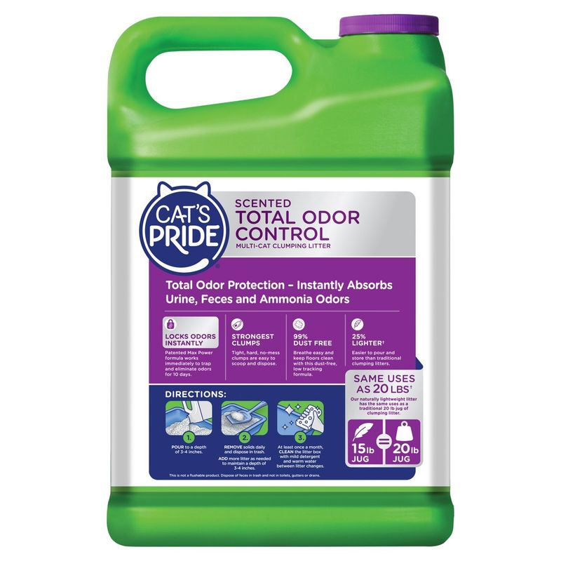 Cat's Pride MAX POWER Total Odor Control Scented Multi-Cat Clumping Litter, 15 lb
