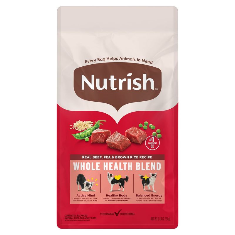Nutrish Real Beef, Pea &amp; Brown Rice Recipe Complete &amp; Balanced Natural Food for Adult Dogs, 6 lb
