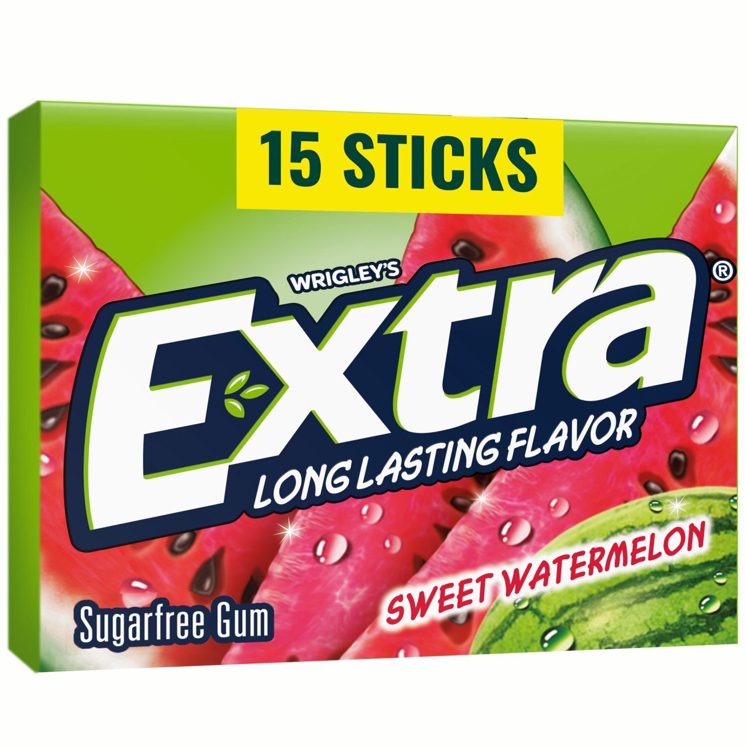 Wrigley's Extra Sweet Watermelon Long Lasting Flavor Sugarfree Gum Sticks, 15 count