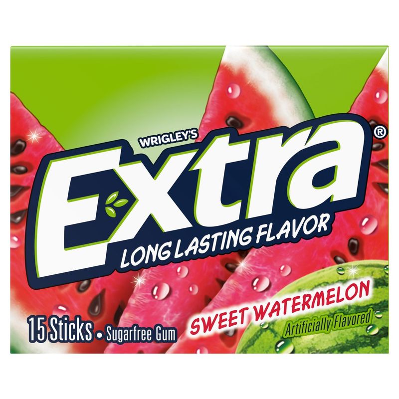 Wrigley's Extra Sweet Watermelon Long Lasting Flavor Sugarfree Gum Sticks, 15 count