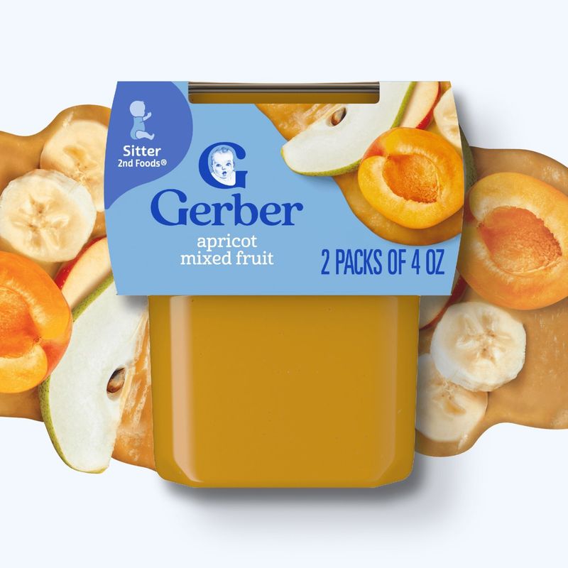 Gerber 2nd Foods Apricot Mixed Fruit Baby Food, Sitter, 4 oz, 2 count